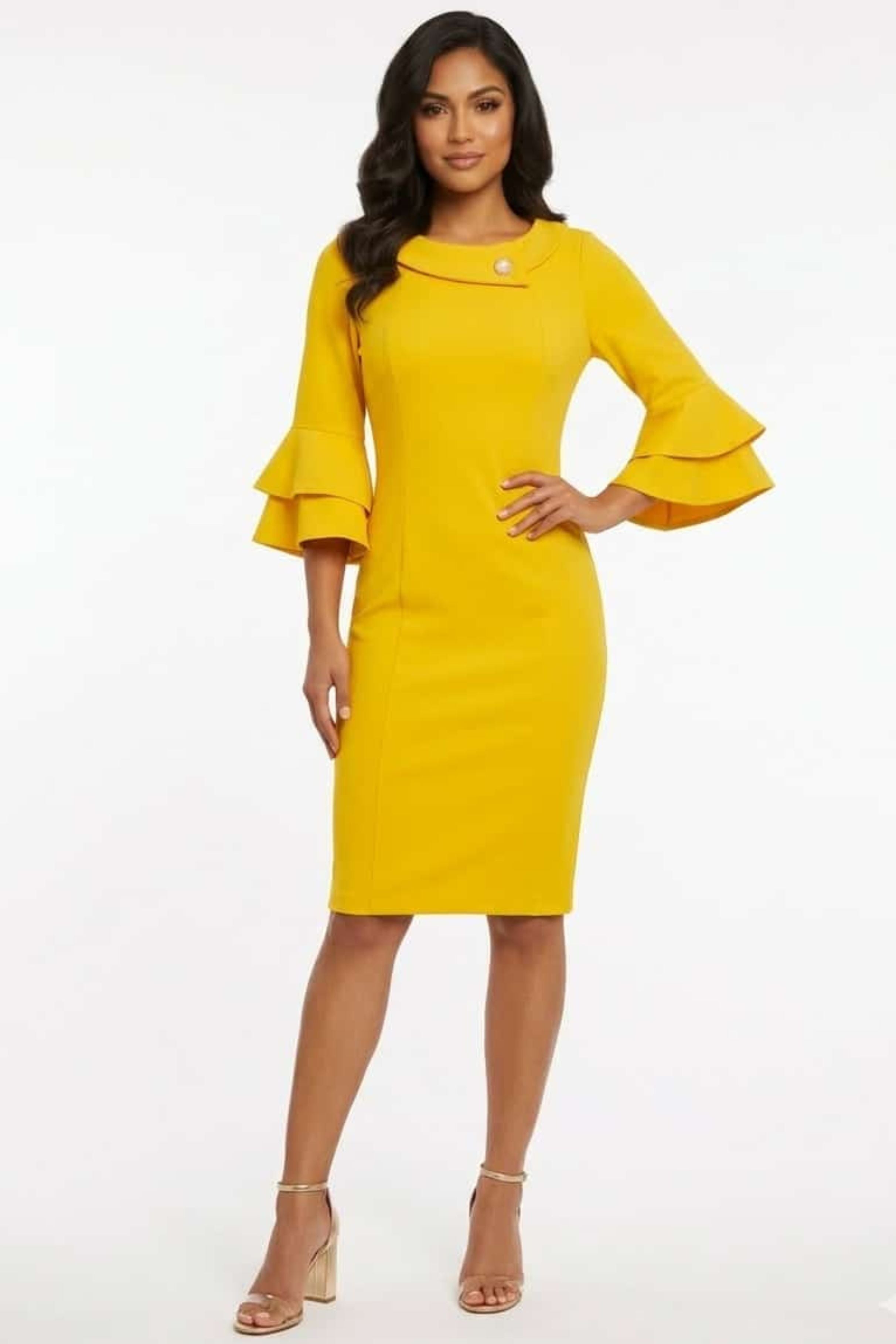 Jessica Rose SCS2101 Tiered Bell Sleeve Sheath Dress