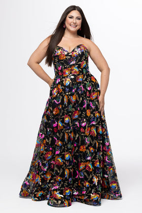 Johnathan Kayne JK2508 Plus Size Strapless Sweetheart Sequin Embroidered Tulle Gown