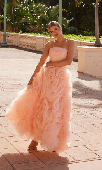 Peach Strapless Prom Ball Gown by Nox Anabel JQ1037