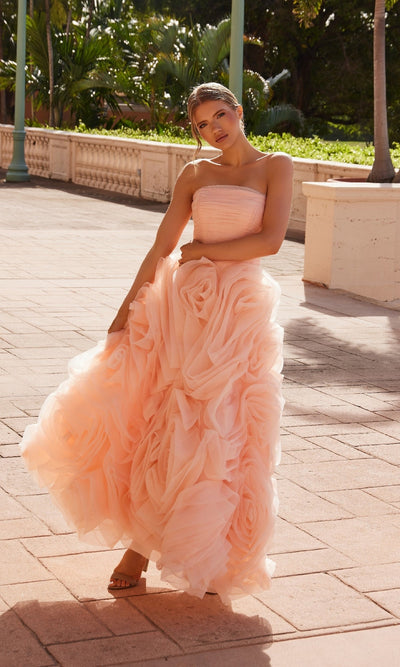 Nox Anabel JQ1037 Peach Strapless Prom Ball Gown