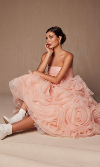 Nox Anabel JQ1037 Peach Strapless Prom Ball Gown