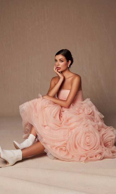 Nox Anabel JQ1037 Peach Strapless Prom Ball Gown