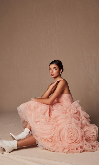 Nox Anabel JQ1037 Peach Strapless Prom Ball Gown