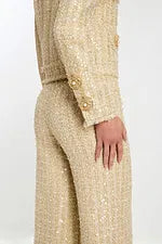 Sequin Tweed Pant Suit Embellished Jacket & Wide Leg Pants Formal Set by Jovani 45244