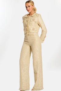 Sequin Tweed Pant Suit Embellished Jacket & Wide Leg Pants Formal Set by Jovani 45244