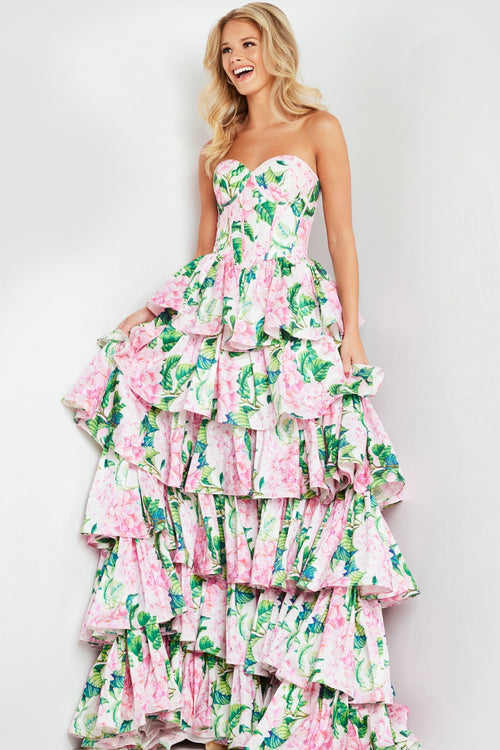 Jovani 37058 Formal Long Ball Gown Floral Print Prom Dress