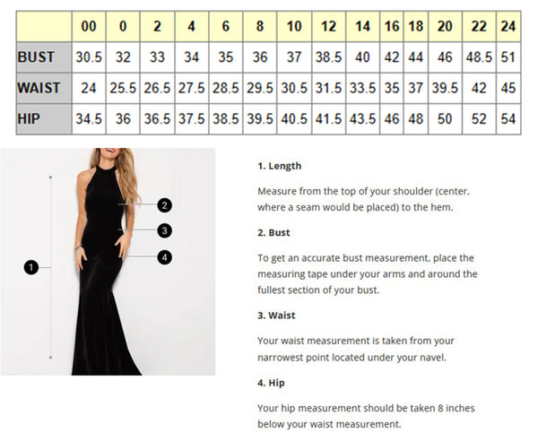 JVN by Jovani Size Chart