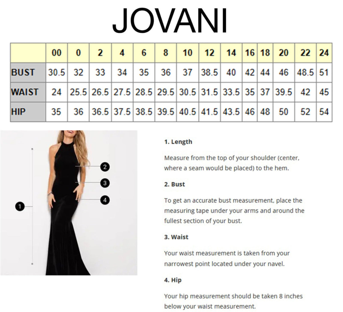 Jovani Size Chart