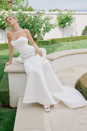 Nox Anabel JW1044 Strapless Satin Fitted Long Wedding Dress with Train