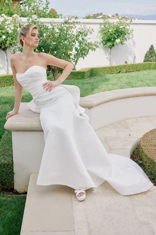 Nox Anabel JW1044 Strapless Satin Fitted Long Wedding Dress with Train