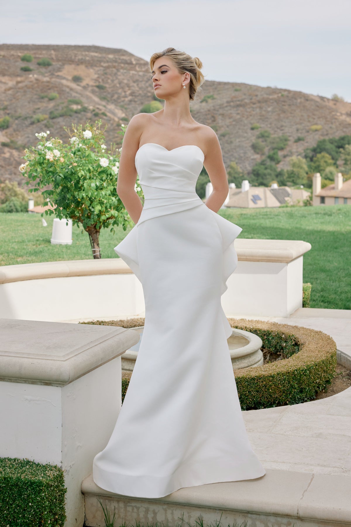Nox Anabel JW1044 Strapless Satin Fitted Long Wedding Dress with Train
