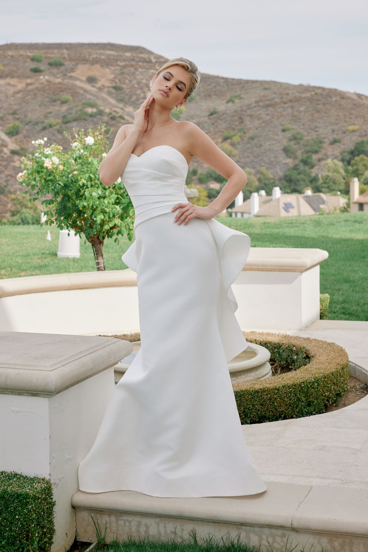 Nox Anabel JW1044 Strapless Satin Fitted Long Wedding Dress with Train