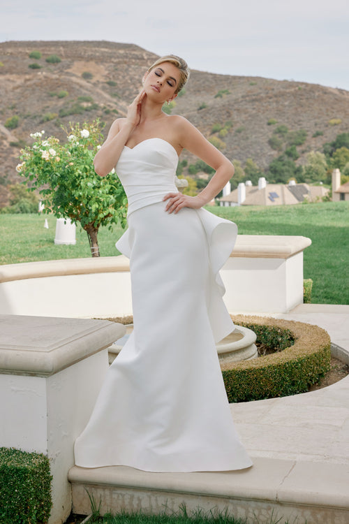Nox Anabel JW1044 Strapless Satin Fitted Long Wedding Dress with Train