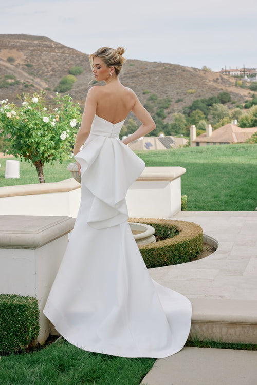 Nox Anabel JW1044 Strapless Satin Fitted Long Wedding Dress with Train