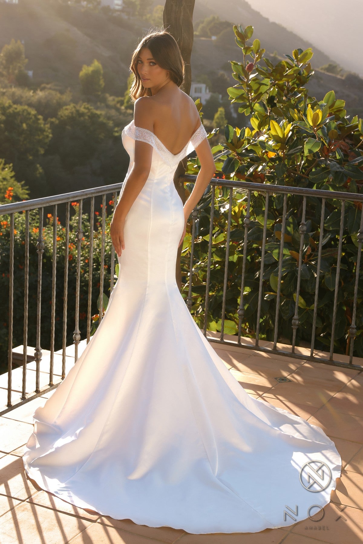 Nox Anabel JW979 Off the Shoulder Beaded Mermaid Long Wedding Dress
