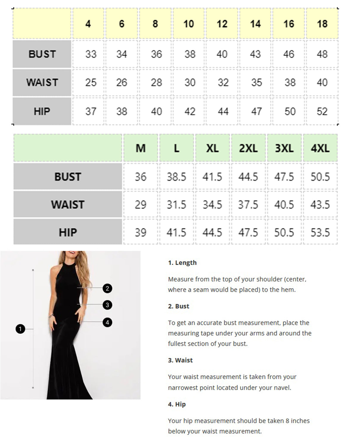 J&J Fashion Size Chart