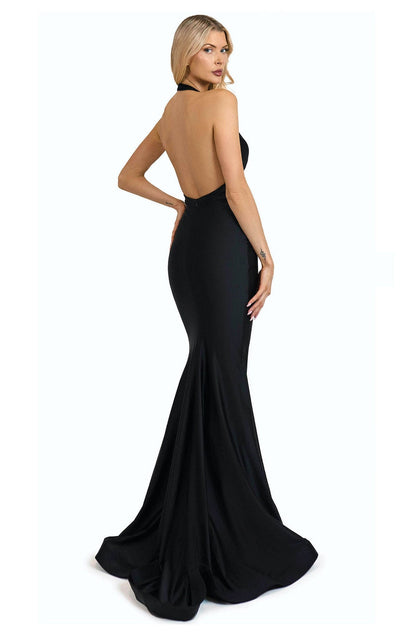 Jessica Angel JA2605 Halter Deep V-Neck Fitted Slit Formal Floor-Length Dress