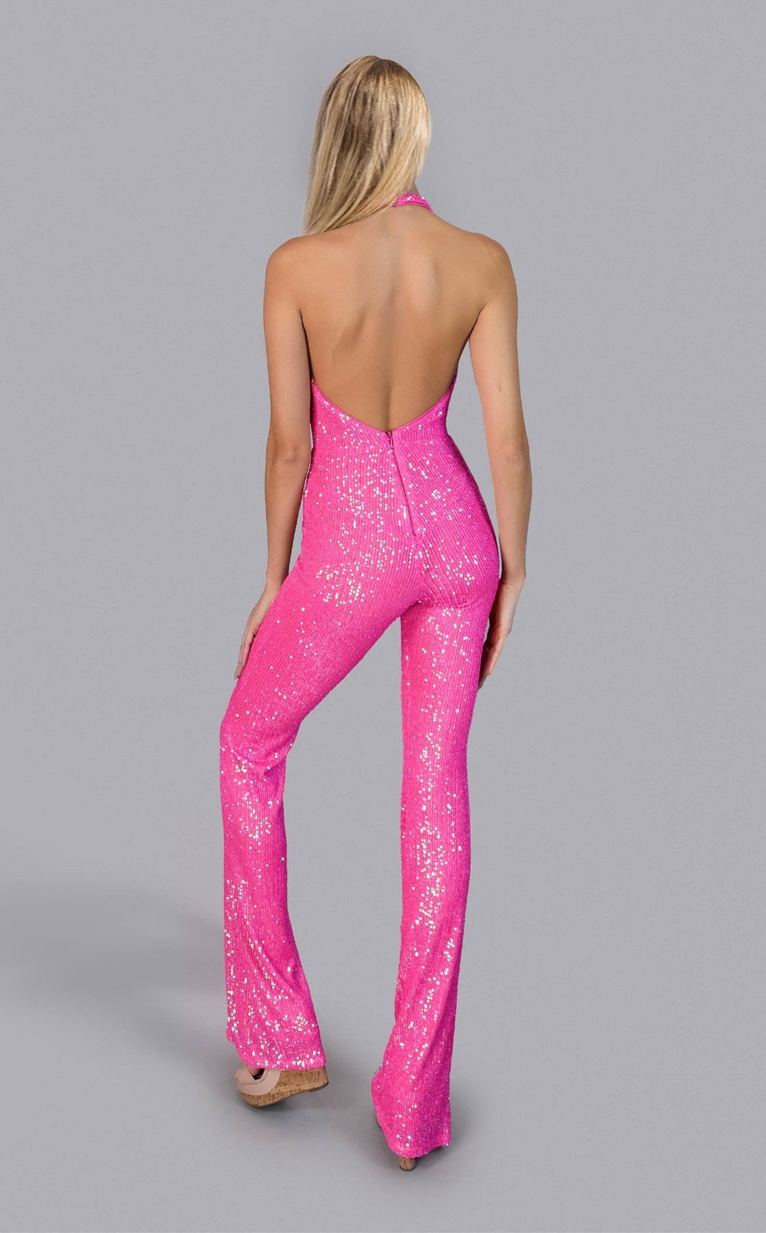Jessica Angel JA2665 Plunging V Halter Neck Evening Sequin Jumpsuit