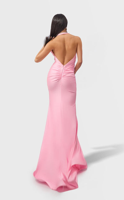 Jessica Angel JA2748 Plunging Halter Fitted High Slit Open Back Dress
