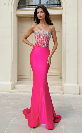 Jessica Angel JA2753 Strapless Fitted Crystal Formal Floor-Length Dress