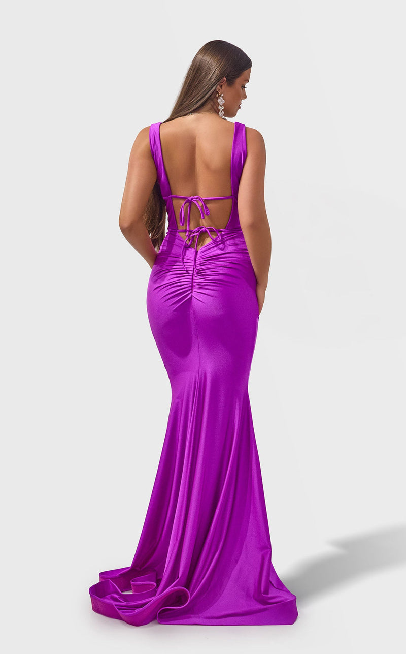 Jessica Angel JA2764 V-Neck Fitted Ruched Evening Party Cocktail Satin Dress