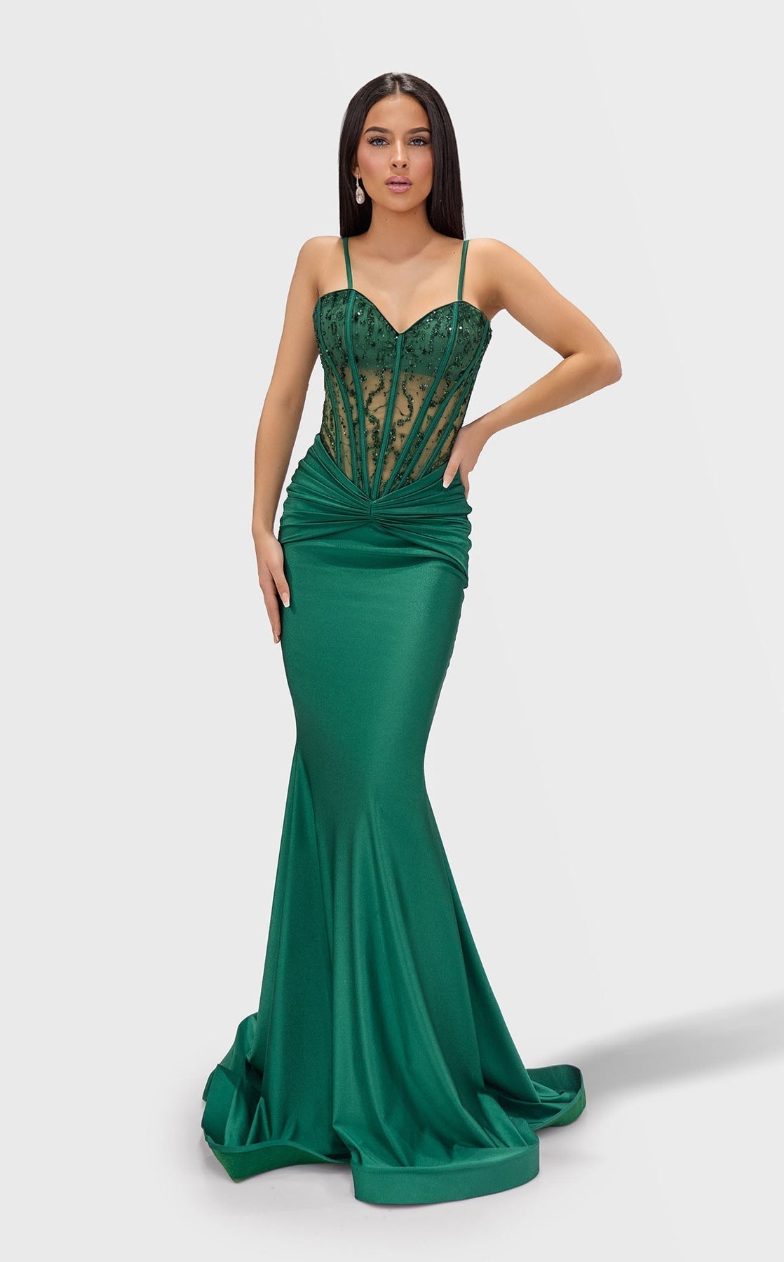Prom Dresses Long Formal Beaded Fitted Corset Prom Dress Green