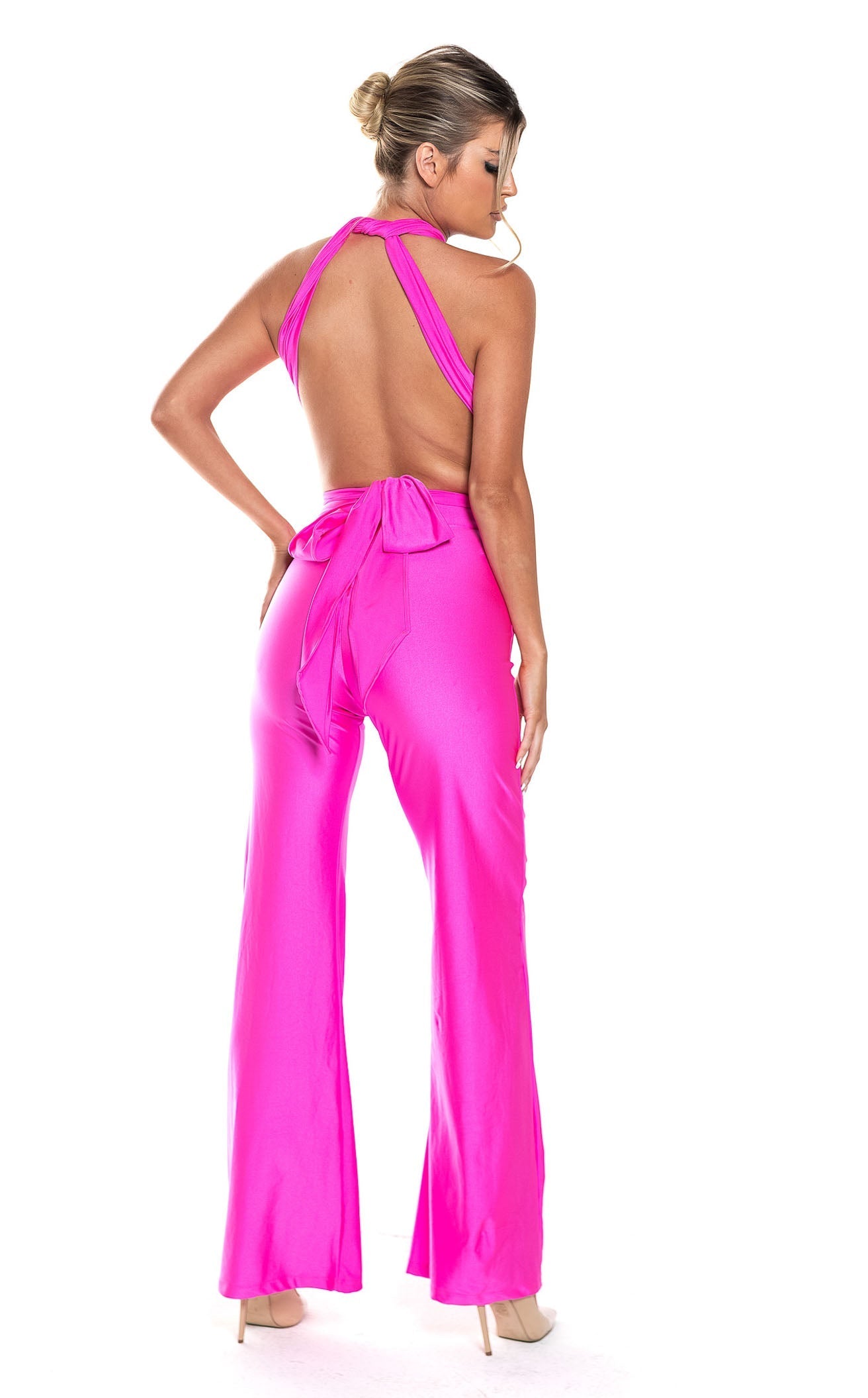 Elegant Wide-Leg Jumpsuit with Halter Neck and Backless Design by Jessica Angel 854