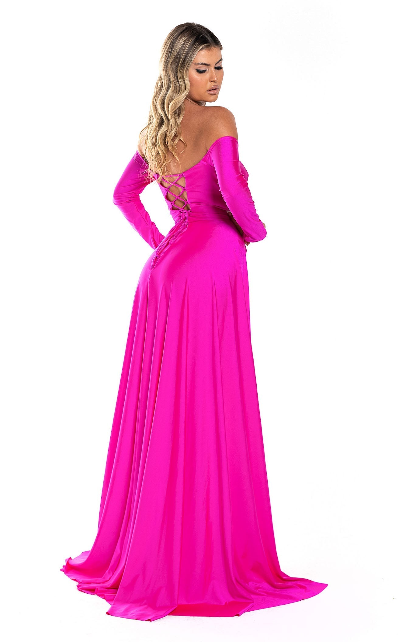 Off Shoulder Long-Sleeve Evening Jumpsuit with Open Lace-Up Back by Jessica Angel 877