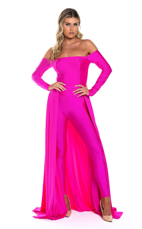 Off Shoulder Long-Sleeve Evening Jumpsuit with Open Lace-Up Back by Jessica Angel 877