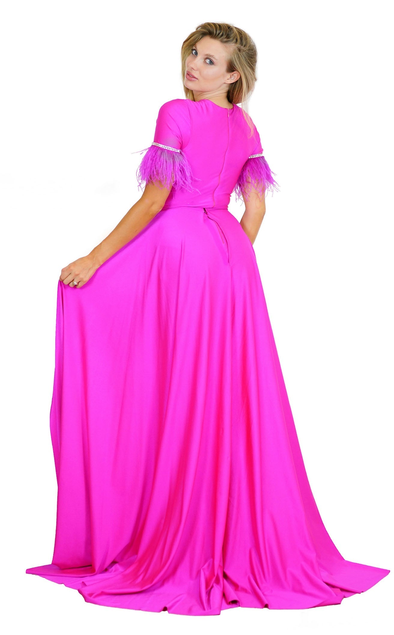 Feather Short Sleeve Convertible Formal Jumpsuit with Overskirt by Jessica Angel 917