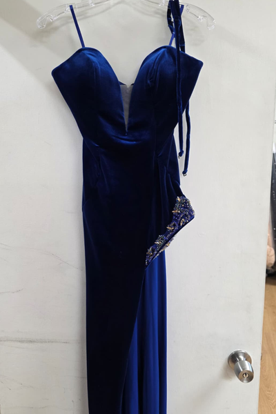 Clearance Royal Size 4 Velvet Prom Gown with Strapless Design By Jovani 09056