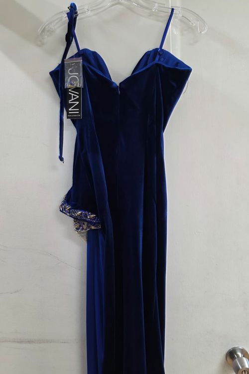 Clearance Royal Size 4 Velvet Prom Gown with Strapless Design By Jovani 09056