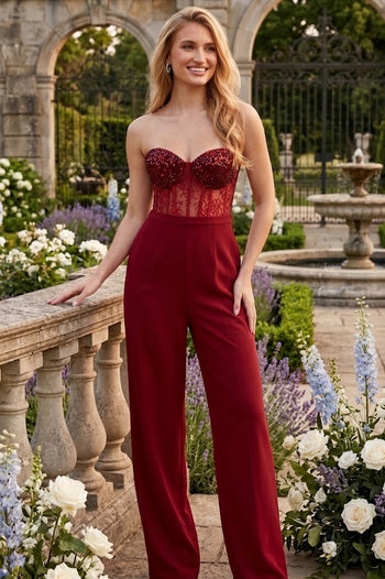 Jovani 42466 Corset Bodice Strapless Embellished Jumpsuit