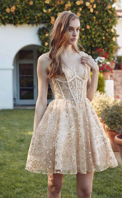 Juliet 977u Sequined Tulle Sweetheart Neckline Short Dress