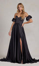 Elegante vestido de novia sin tirantes y mangas abullonadas – K1122