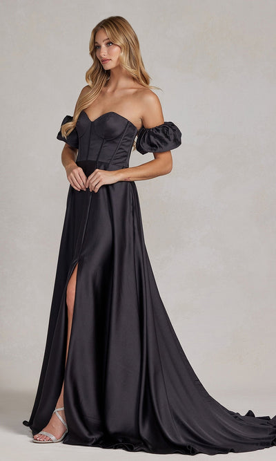 Nox Anabel K1122 Elegant Strapless Sweetheart Gown Featuring Puff Sleeves
