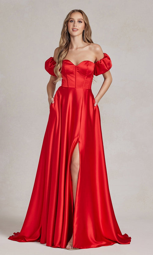 Elegante vestido de novia sin tirantes y mangas abullonadas – K1122
