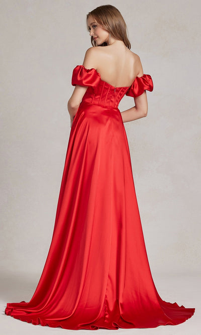 Nox Anabel K1122 Elegant Strapless Sweetheart Gown Featuring Puff Sleeves