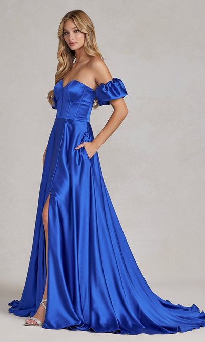 Nox Anabel K1122 Elegant Strapless Sweetheart Gown Featuring Puff Sleeves