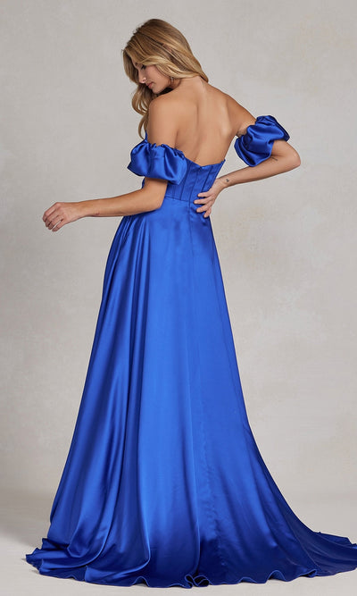 Nox Anabel K1122 Elegant Strapless Sweetheart Gown Featuring Puff Sleeves