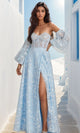 Vestido de fiesta largo con escote transparente y mangas abullonadas K1155