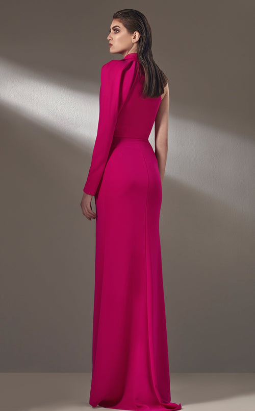 MNM Couture K3892 High Neck Red Sheath Gown with Slit