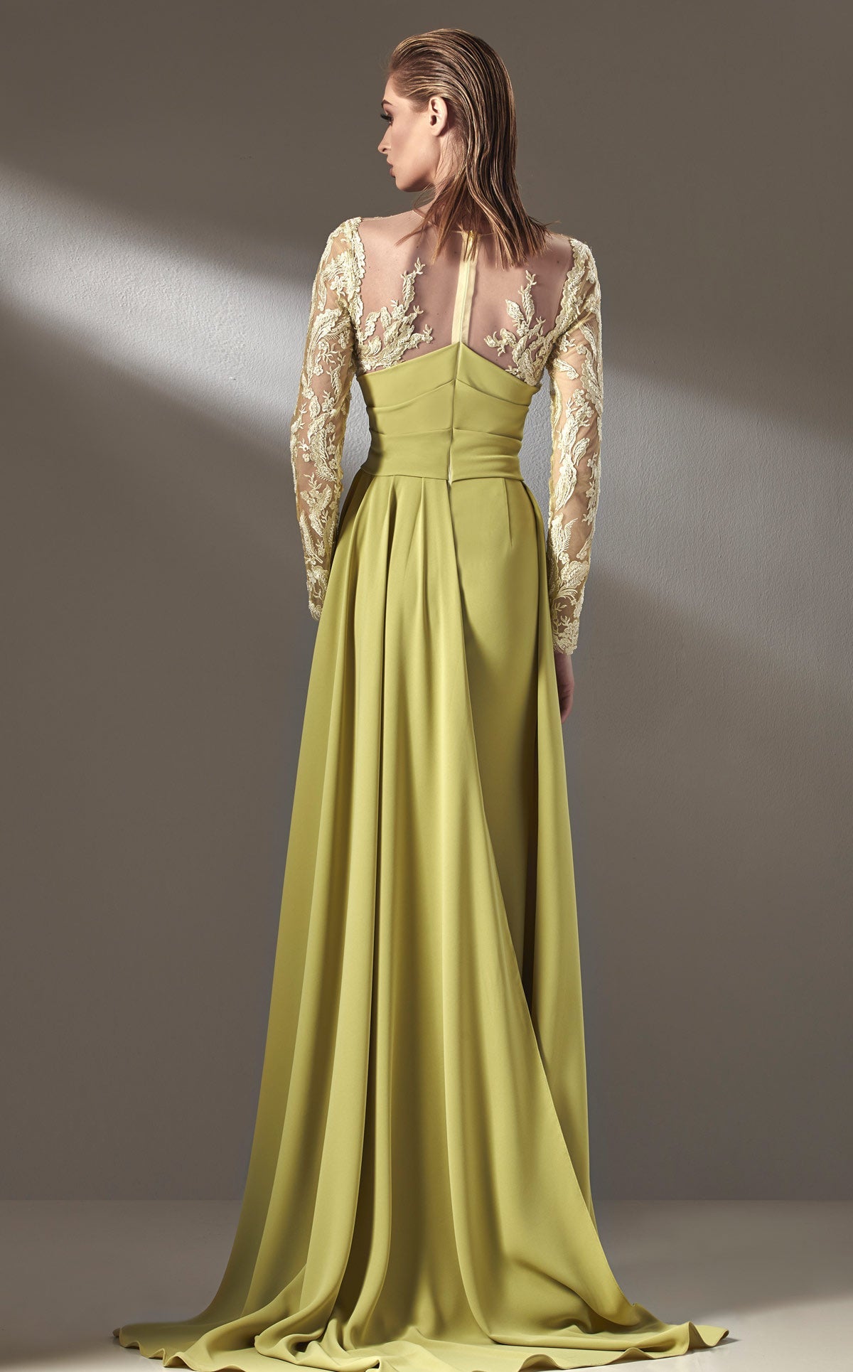 MNM Couture K3893 Blush Long Sleeve Draped Sheath Gown