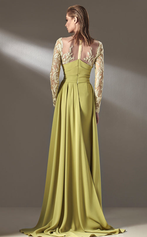 MNM Couture K3893 Blush Long Sleeve Draped Sheath Gown