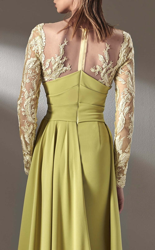 MNM Couture K3893 Blush Long Sleeve Draped Sheath Gown