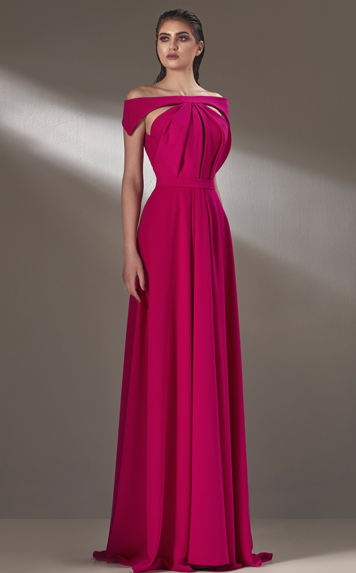 MNM Couture K3894 Off-Shoulder Fuchsia A-Line Gown