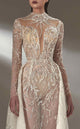 MNM Couture K3895 Off-White Beaded Lace Gown with Overlay Skirt