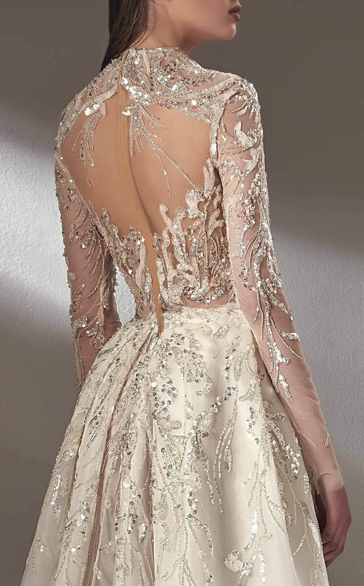 MNM Couture K3895 Off-White Beaded Lace Gown with Overlay Skirt