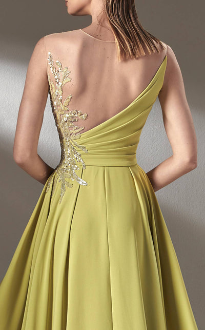 MNM Couture K3903 Yellow Sleeveless Illusion Bateau Gown