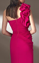 MNM Couture K3904 Red Asymmetrical A-Line Gown with Puffed Shoulder